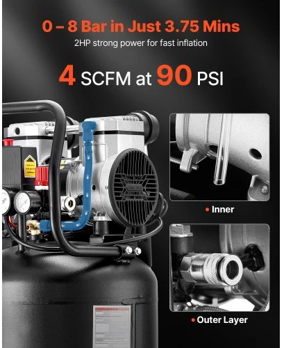 Koduva VEVOR vertikalus oro kompresorius 50 l, 1.5 kW, 8 bar