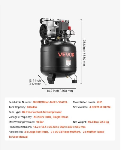 Koduva VEVOR vertikalus oro kompresorius, 30 l, 1.5 kW, 10 bar