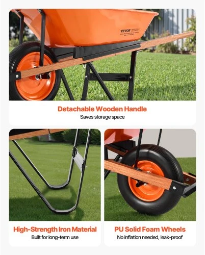 Koduva VEVOR vežimėlis WB-1000, oranžinis ir juodas, 120 kg, 5 cu. ft.