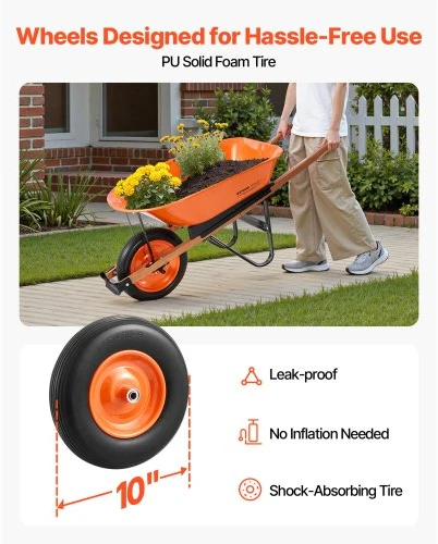 Koduva VEVOR vežimėlis WB-1000, oranžinis ir juodas, 120 kg, 5 cu. ft.