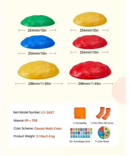 VEVOR Vėžlio balansavimo akmenys vaikams, 6 vnt., iki 220 lbs, daugiaspalviai
