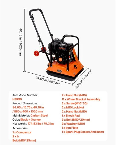 VEVOR Vibroplokštė, 6,5 AG 212CC benzininis variklis, 6400 VPM, 15 kN, 53 x 40 cm plokštė