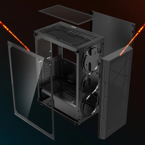 Koduva VEVOR vidutinio dydžio PC žaidimų korpusas, grūdinto stiklo panelė, 3 x 120 mm ARGB ventiliatoriai, iki 320 mm GPU