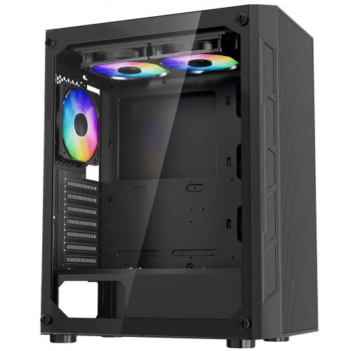 Koduva VEVOR vidutinio dydžio PC žaidimų korpusas, grūdinto stiklo panelė, 3 x 120 mm ARGB ventiliatoriai, iki 320 mm GPU