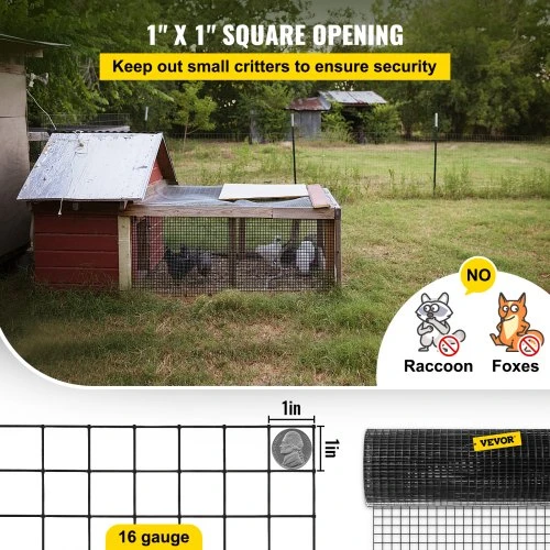 VEVOR Vielos tinklas 24" x 100', 1" x 1", cinkuotas plienas, 16 gauge, su pjaustymo replėmis ir audinio pirštinėmis