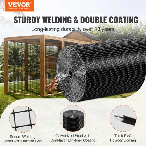 VEVOR Vielos tinklas 24" x 100' cinkuotas, 19 gauge, juodos vinilo dangos
