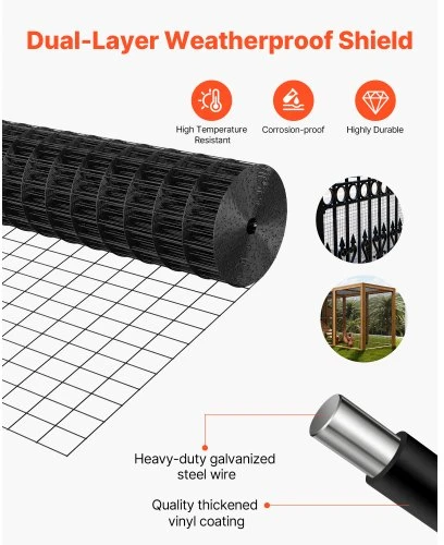 VEVOR Vielos tinklas 91 cm x 7,62 m, 2 x 3 in akučių, 16 gauge, cinkuotas, PVC dengtas