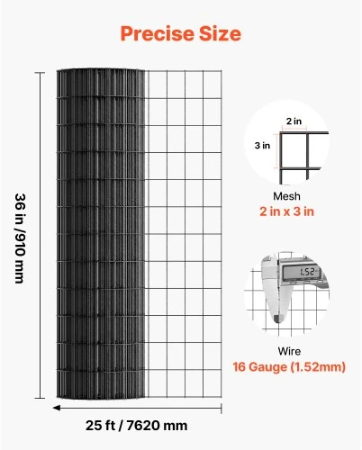 VEVOR Vielos tinklas 91 cm x 7,62 m, 2 x 3 in akučių, 16 gauge, cinkuotas, PVC dengtas