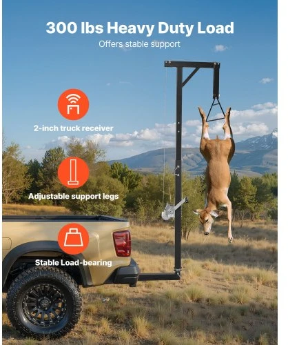 VEVOR Vilkimo kablio žvėrienos keltuvas, 300 lbs, 2 colių jungtis, 360° pasukamas velenas, reguliuojamas aukštis