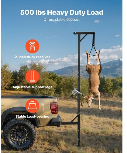 VEVOR Vilkimo kablio žvėrienos keltuvas, 500 lbs, 2 colių lizdui, 360° pasukamas velenas, reguliuojamas aukštis