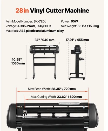 Koduva VEVOR vinilo pjaustymo mašina, 720 mm padavimo plotis, dvigubi peiliai, reguliuojama jėga ir greitis