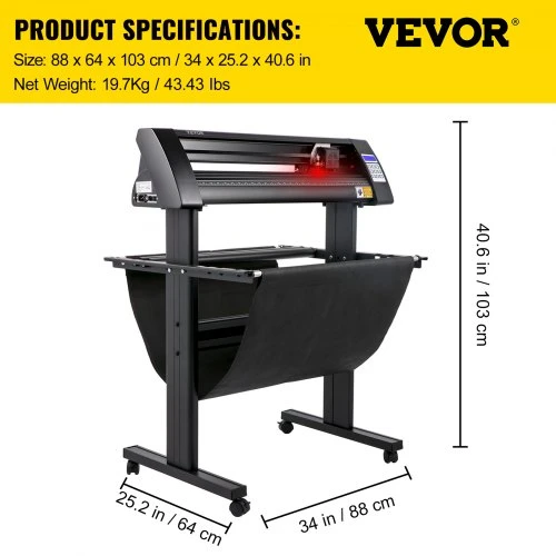 Koduva VEVOR vinilo pjovimo ploteris, 720 mm, su LED ekranu, optiniu jutikliu ir stovu