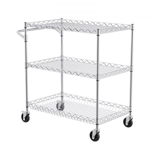 VEVOR Virtuvės vežimėlis, 3 lygių reguliuojama vielinė lentyna, plieno riedantis serviso staliukas su rankena, 76x46x91 cm