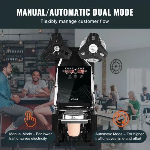 VEVOR Visiškai automatinė puodelių užlydymo mašina, 500–650 puodelių/val., juoda