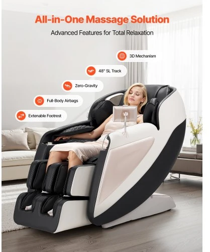 Sofa VEVOR Viso kūno masažinė kėdė, 3D „zero gravity“, SL bėgelis, 18 automatiniai režimai, šildymas, pėdų voleliai
