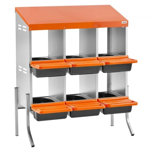 VEVOR Vištų lizdų dėžė, 6 skyriai, su atraminėmis kojomis, roll away, oranžinė