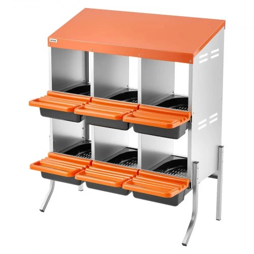 VEVOR Vištų lizdų dėžė, 6 skyriai, su atraminėmis kojomis, roll away, oranžinė