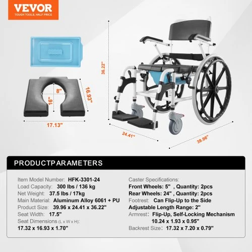 VEVOR Vonios vežimėlis HFK-3301-24, baltas / juodas, 136 kg