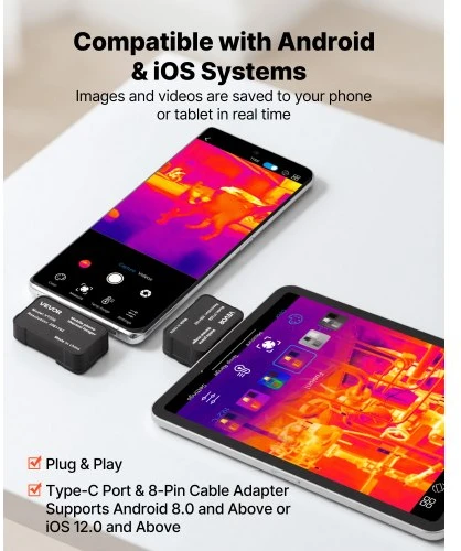 VEVOR VT256 šiluminė kamera telefonams ir planšetėms, Android ir iOS, 512 x 384, 25 Hz