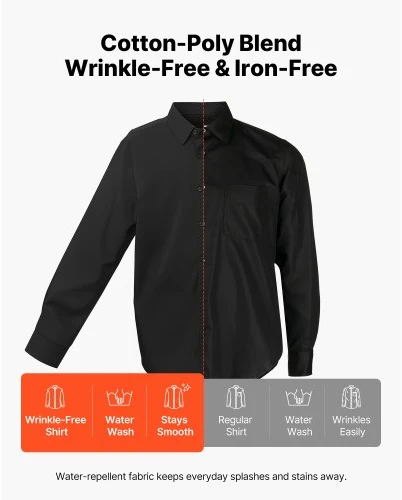Koduva VEVOR vyriški marškiniai su sagomis, ilgomis rankovėmis, slim fit, juodi