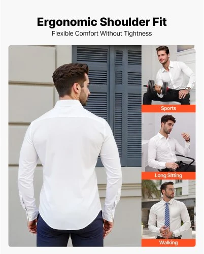 Koduva VEVOR vyriški marškiniai su sagomis, ilgos rankovės, slim fit, balti