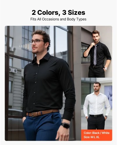 Koduva VEVOR vyriški marškiniai su sagomis, ilgos rankovės, juodi, slim fit