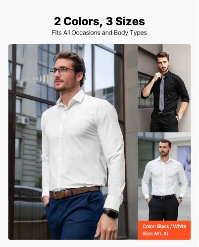 Koduva VEVOR vyriški marškiniai su sagomis, ilgos rankovės, slim fit, balti
