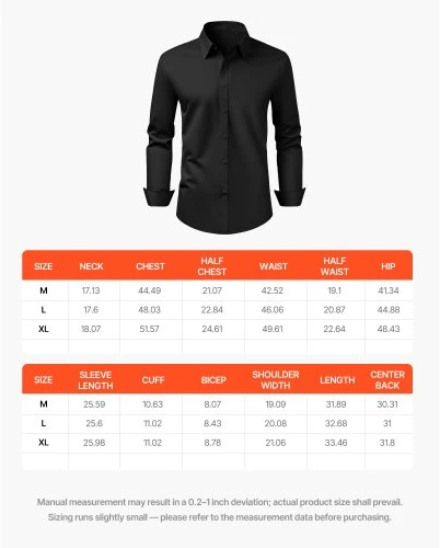 Koduva VEVOR vyriški marškiniai su sagomis, ilgomis rankovėmis, slim fit, juodi