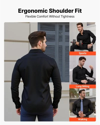 Koduva VEVOR vyriški marškiniai su sagomis, ilgomis rankovėmis, slim fit, juodi