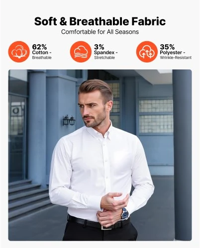 Koduva VEVOR vyriški marškiniai su sagomis, ilgos rankovės, slim fit, balti