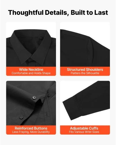 Koduva VEVOR vyriški marškiniai su sagomis, ilgos rankovės, juodi, slim fit