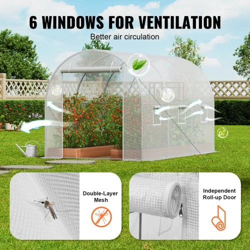 VEVOR Walk-in tunelinis šiltnamis 2,9 x 2 x 1,9 m, cinkuotas rėmas, PE danga, baltas