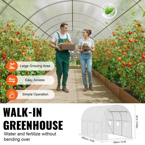 VEVOR Walk-in tunelinis šiltnamis 2,9 x 2 x 1,9 m, cinkuotas rėmas, PE danga, baltas