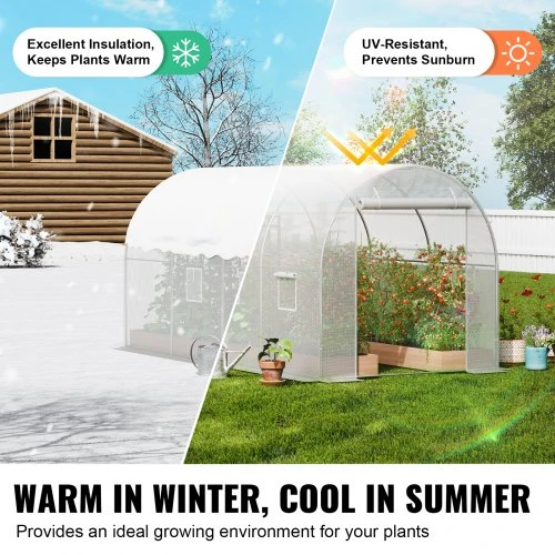VEVOR Walk-in tunelinis šiltnamis 2,9 x 2 x 1,9 m, cinkuotas rėmas, PE danga, baltas