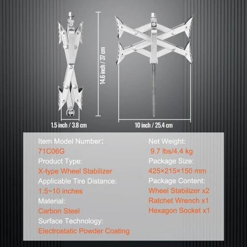 VEVOR X formos ratų stabilizatorius, kemperiams, 1,5–10" padangų tarpui, 2 rinkiniai