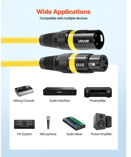 VEVOR XLR mikrofono kabelis, 6.1 m, 6 vnt., 3 kontaktų, auksu dengti, vyras–moteris