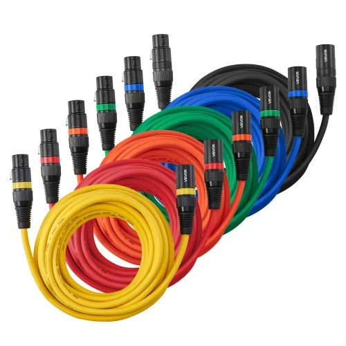 VEVOR XLR mikrofono kabelis, 6.1 m, 6 vnt., 3 kontaktų, auksu dengti, vyras–moteris