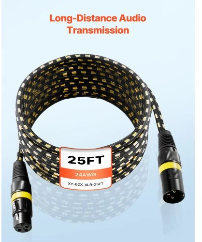VEVOR XLR mikrofono kabelis, 7,62 m, 6 vnt., ekranuotas, subalansuotas, 3 kontaktų, Male–Female