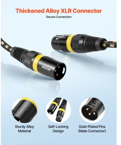 VEVOR XLR mikrofono kabelis, 7,62 m, 6 vnt., ekranuotas, subalansuotas, 3 kontaktų, Male–Female
