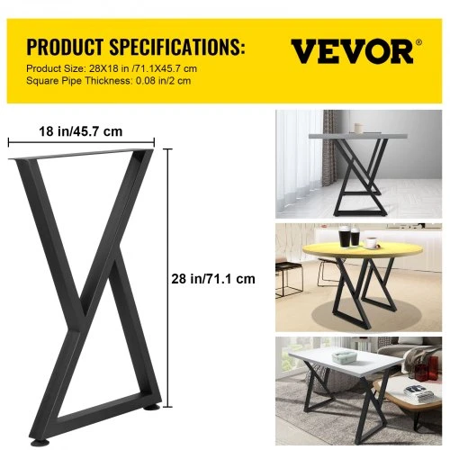 VEVOR Z formos metalinės stalo kojelės, juodos, 71,1 x 45,7 cm, 2 vnt.