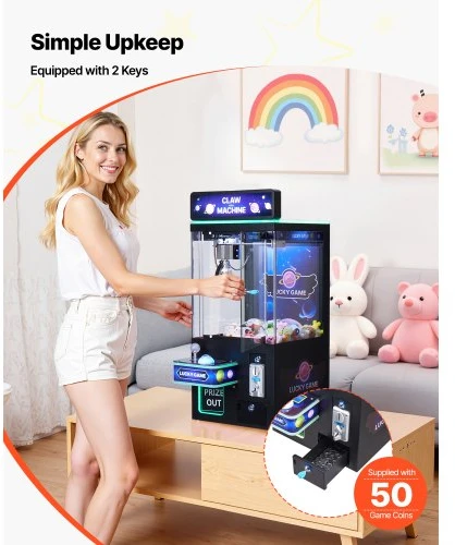 VEVOR Žaidimų automatas „Claw Crane Machine“ su šviesa ir garsu, reguliuojamos plieninės nagos, juoda ir violetinė