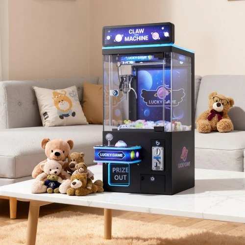 VEVOR Žaidimų automatas „Claw Crane Machine“ su šviesa ir garsu, reguliuojamos plieninės nagos, juoda ir violetinė