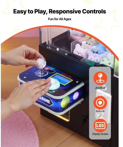 VEVOR Žaidimų automatas „Claw Crane Machine“ su šviesa ir garsu, reguliuojamos plieninės nagos, juoda ir violetinė