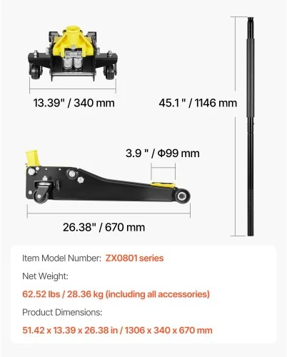 VEVOR Žemas automobilio domkratas, 2 t, plieno, su dvigubais stūmokliais, 75–505 mm