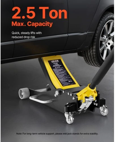 VEVOR Žemo profilio grindų domkratas, 2,5 t, aliuminio ir plieno, su dvigubais stūmokliais, 95–475 mm