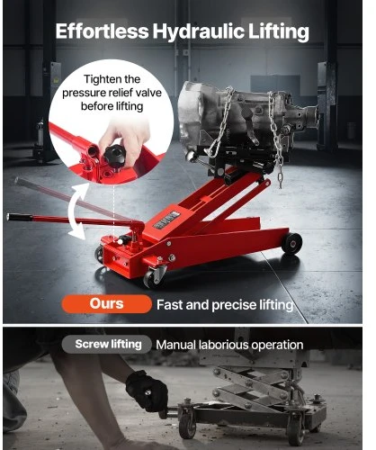 VEVOR Žemo profilio transmisijos kėliklis, 1000 lbs / 0.45 t, 16–64 cm, 360° pasukami priekiniai ratai
