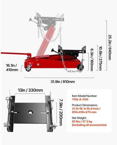 VEVOR Žemo profilio transmisijos kėliklis, 1000 lbs / 0.45 t, 16–64 cm, 360° pasukami priekiniai ratai