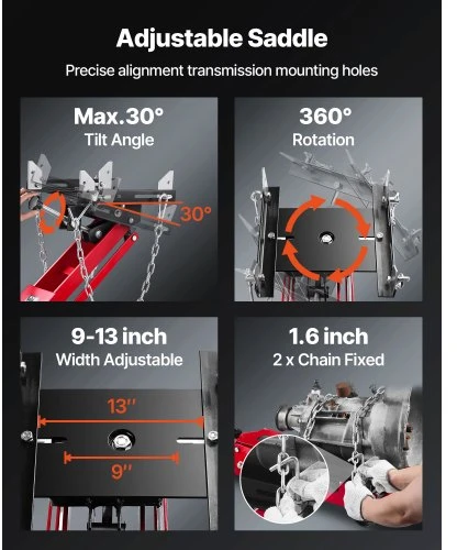 VEVOR Žemo profilio transmisijos kėliklis, 1000 lbs / 0.45 t, 16–64 cm, 360° pasukami priekiniai ratai