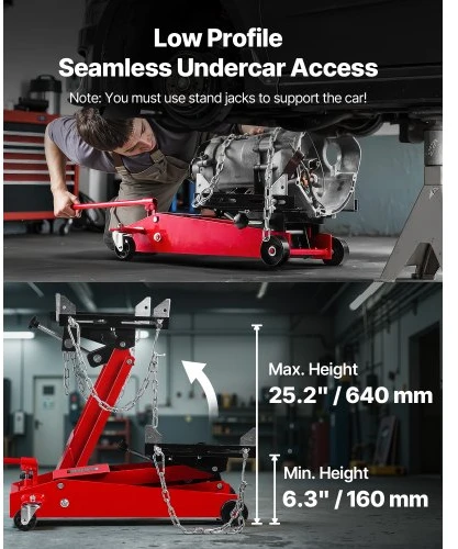 VEVOR Žemo profilio transmisijos kėliklis, 1000 lbs / 0.45 t, 16–64 cm, 360° pasukami priekiniai ratai