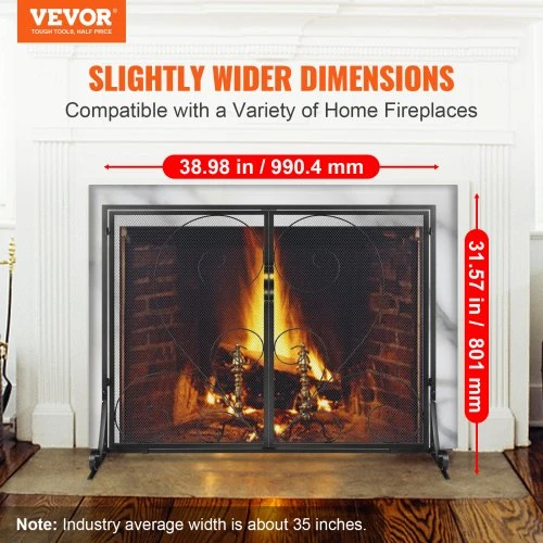 VEVOR Židinio apsauga su 2 panelėmis, 990 x 802 mm, juoda, vintage